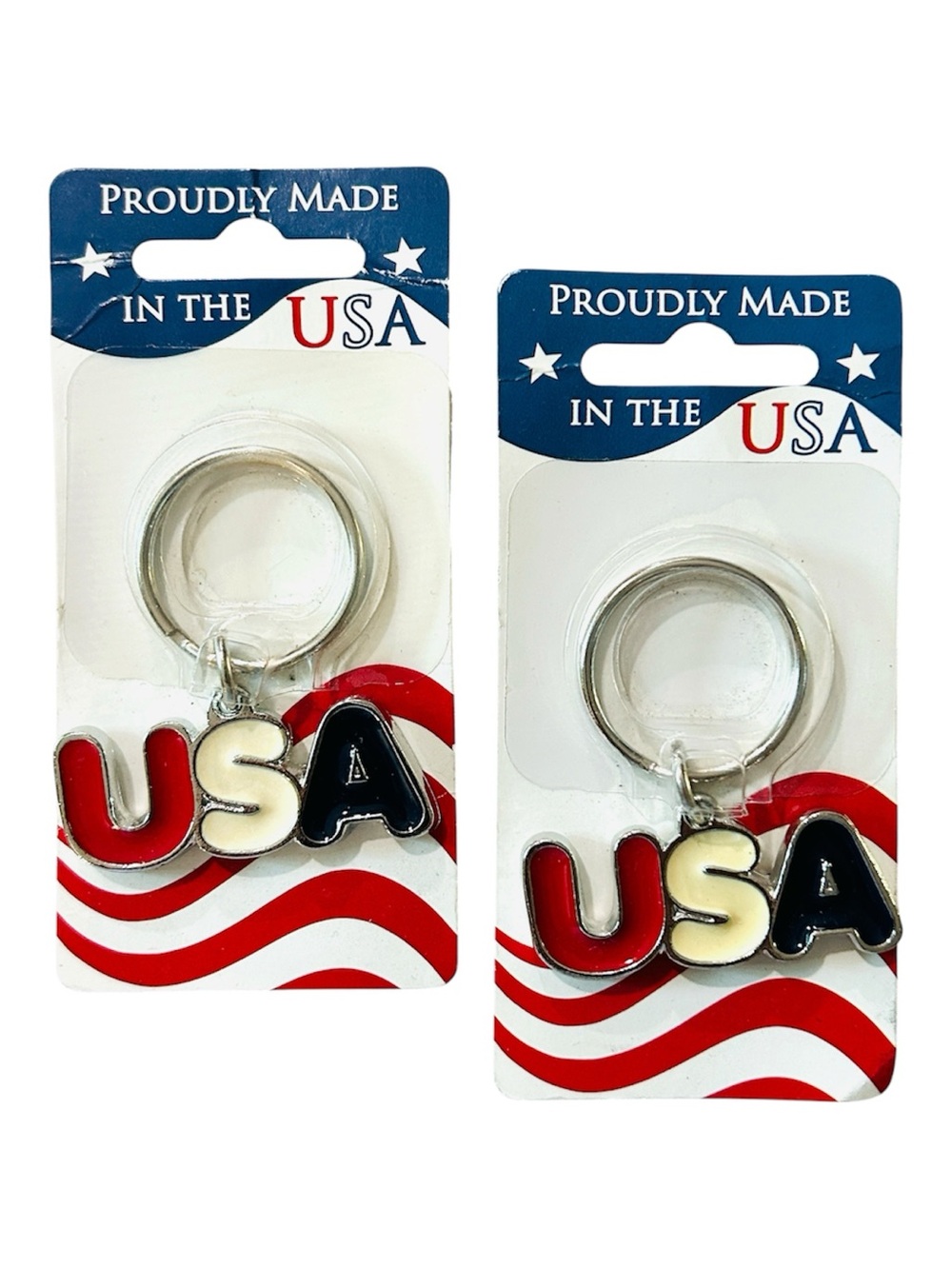 2-Sets USA Flag Patriotic Keychain -  USA Key Ring- Red, White & Blue New-Sealed